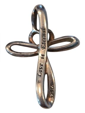 Beautiful Sterling Silver “Love is Eternal” Ribbon Cross Pendant